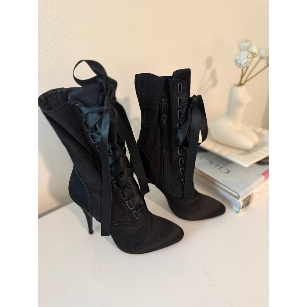 Balmain‎ Black Satin Lace-Up Stiletto Boots 🖤